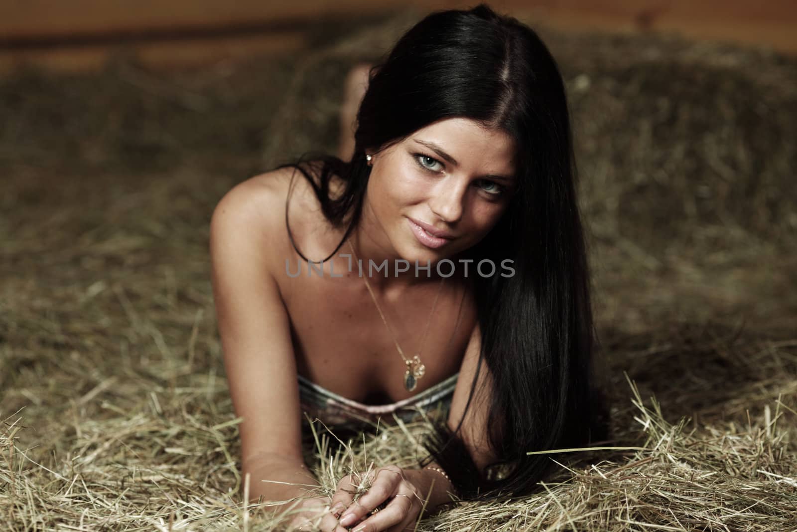 woman on hay close up portrait