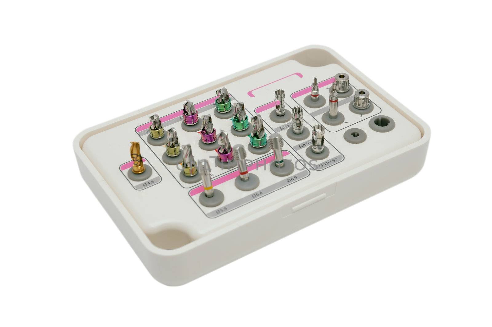 Instrument for dental implantology on a white background