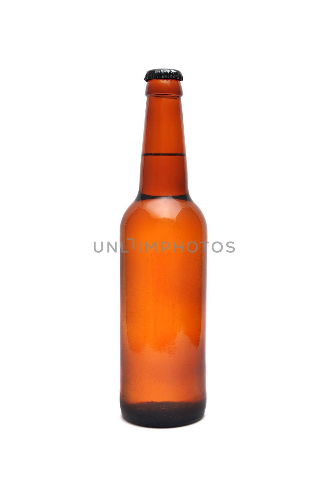 brown bottle of beer on white background