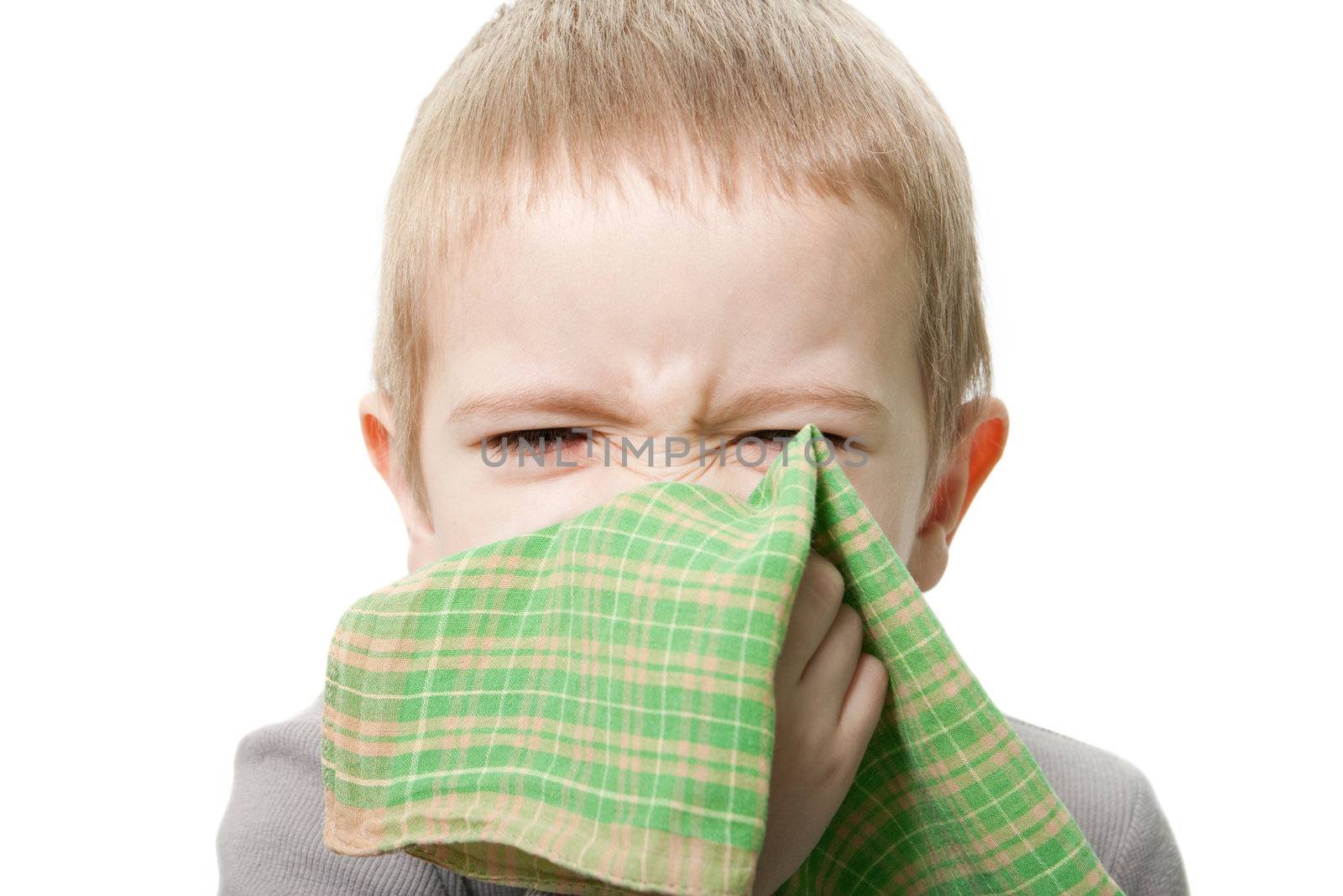 Human child cold flu illness tissue blowing nose