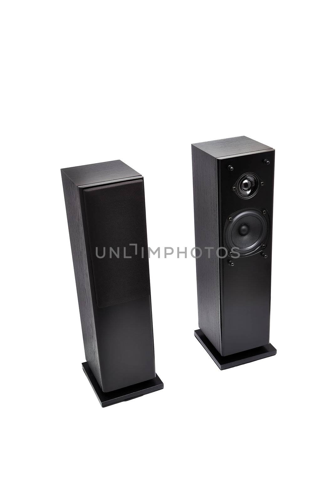 black audio speakers   on a white background