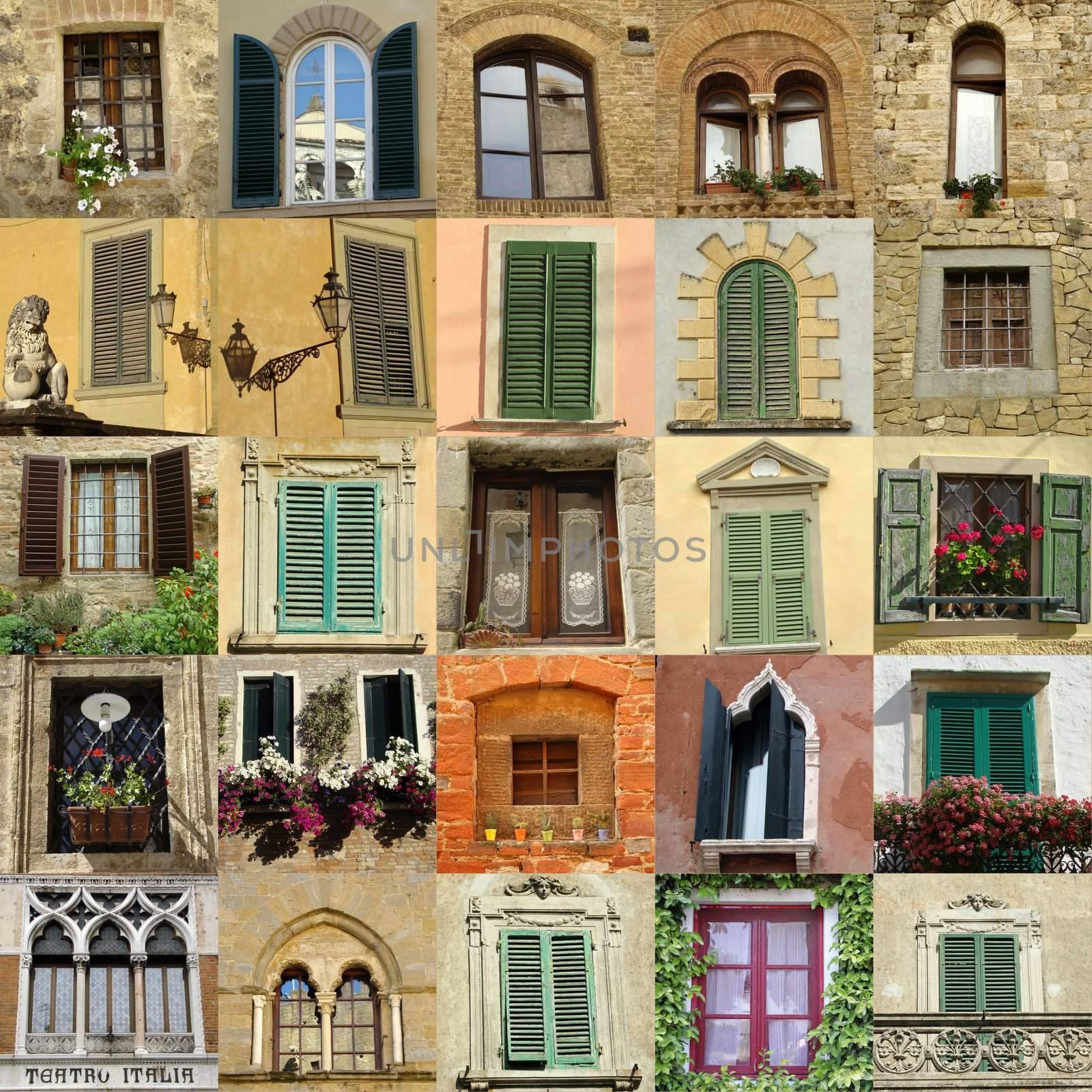 collage with antique windows in Italy