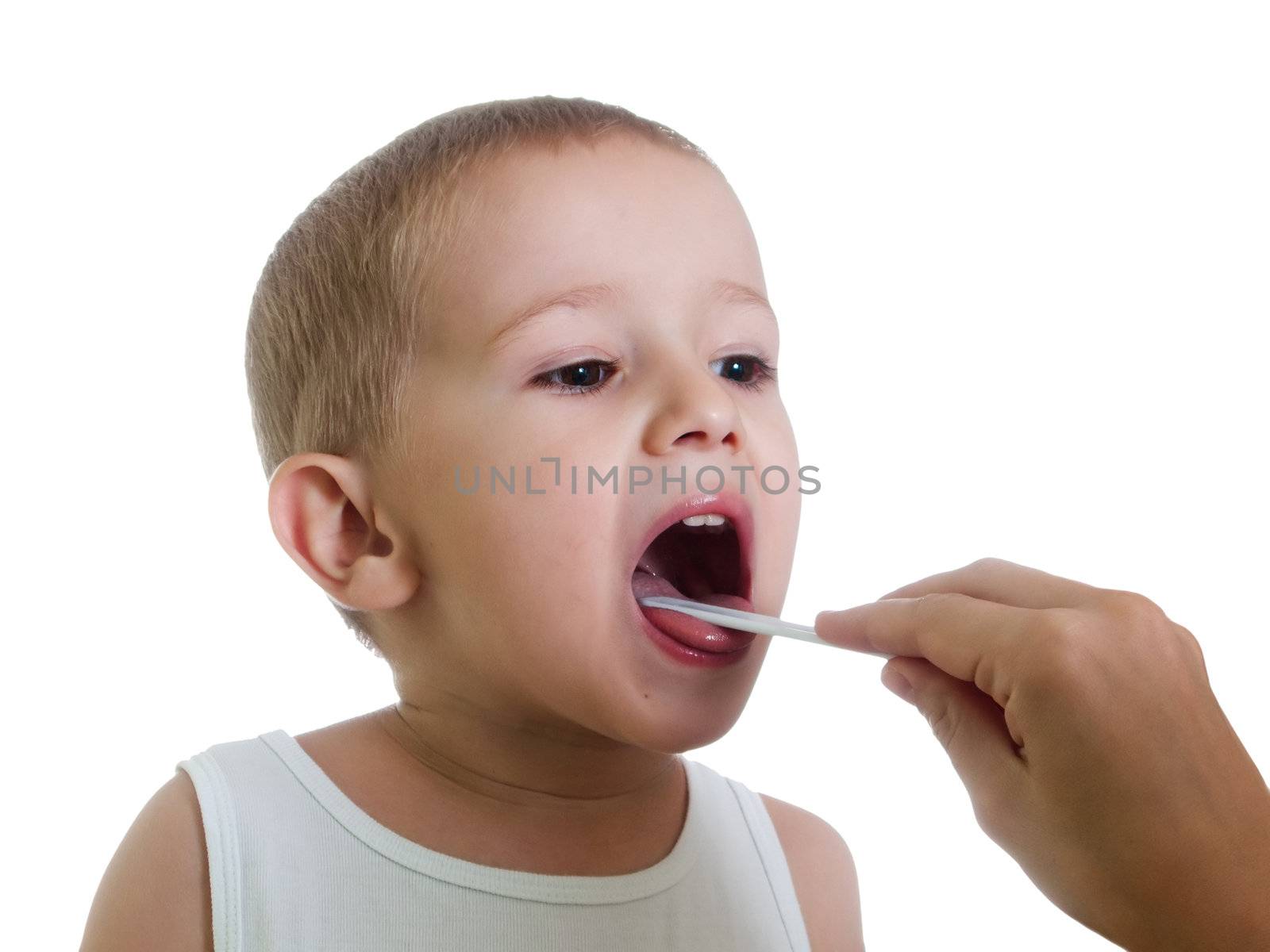 Little child patient at throat doctor
