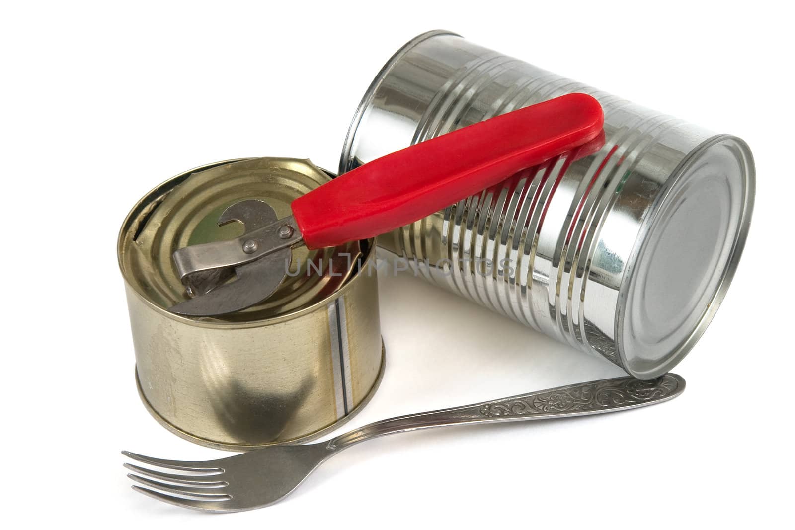 Canned food knife and fork it is isolated on a white background