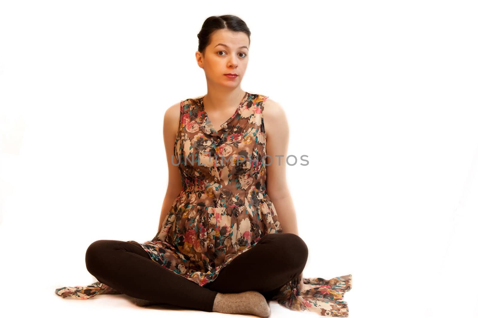 Isolated pregnant girl portrait on white