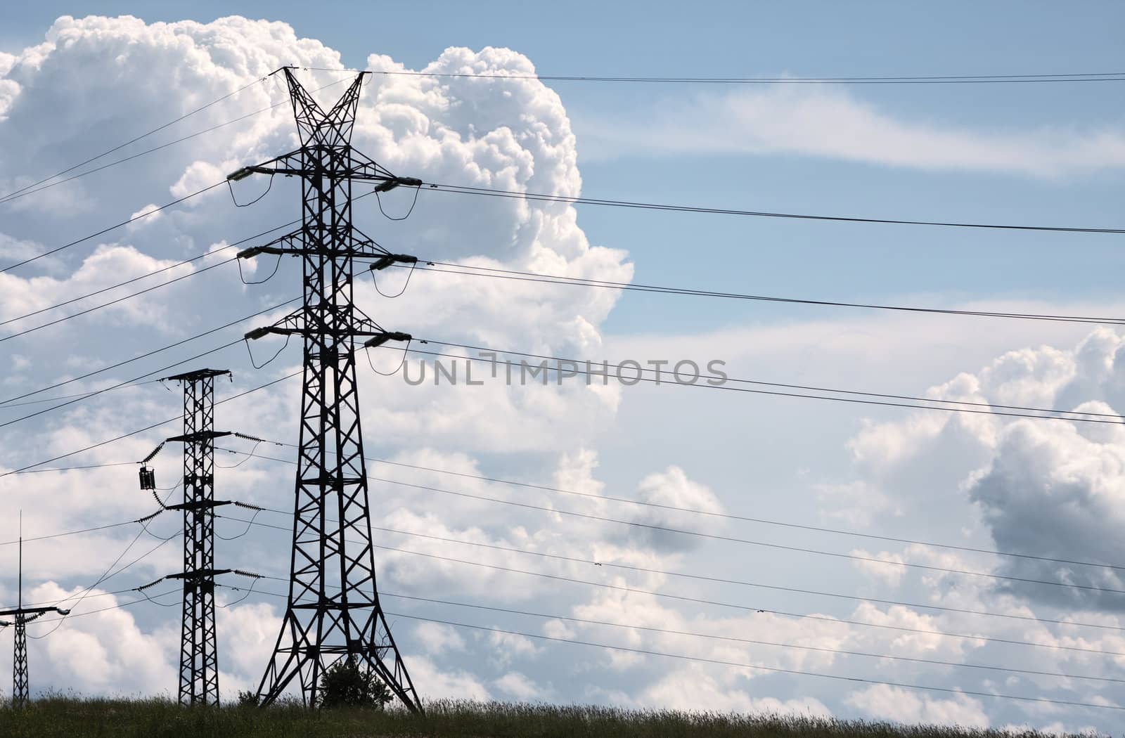 Transmission line on a background of the blue sky