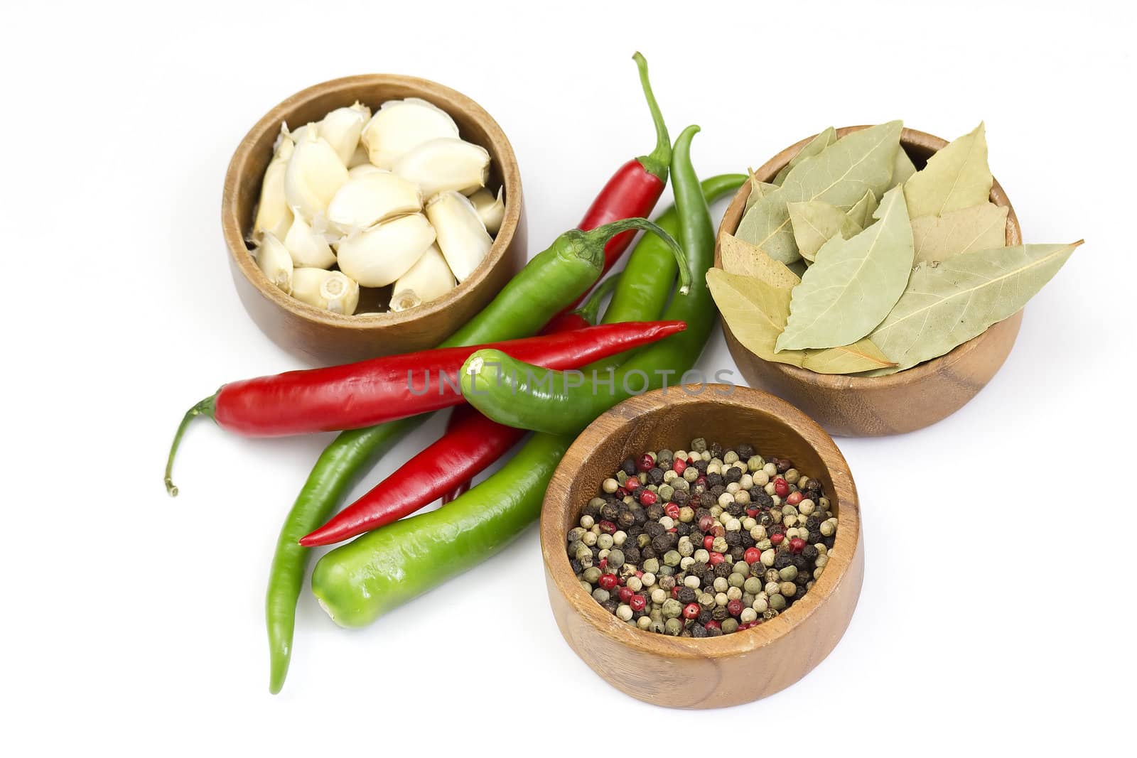 Red hot chili peppers, garlic and spices