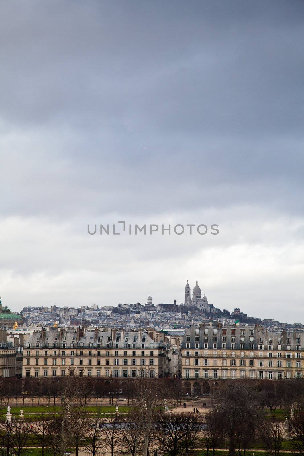Paris - Montmartre view from Orsay Museum terrace during the arrival of a tempest