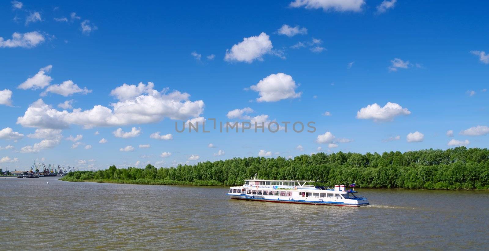 houseboat on river Irtysh.Omsk.Russia