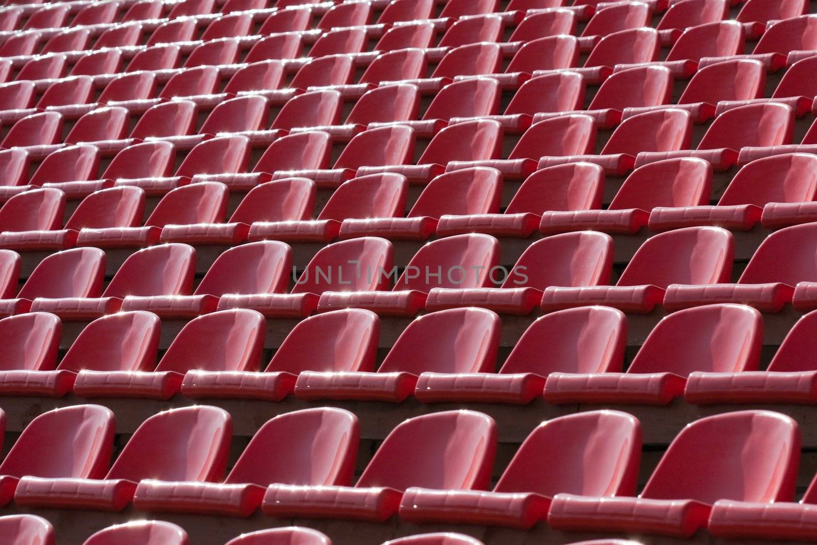 Empty soccer sport stadium bleacher seat chair row