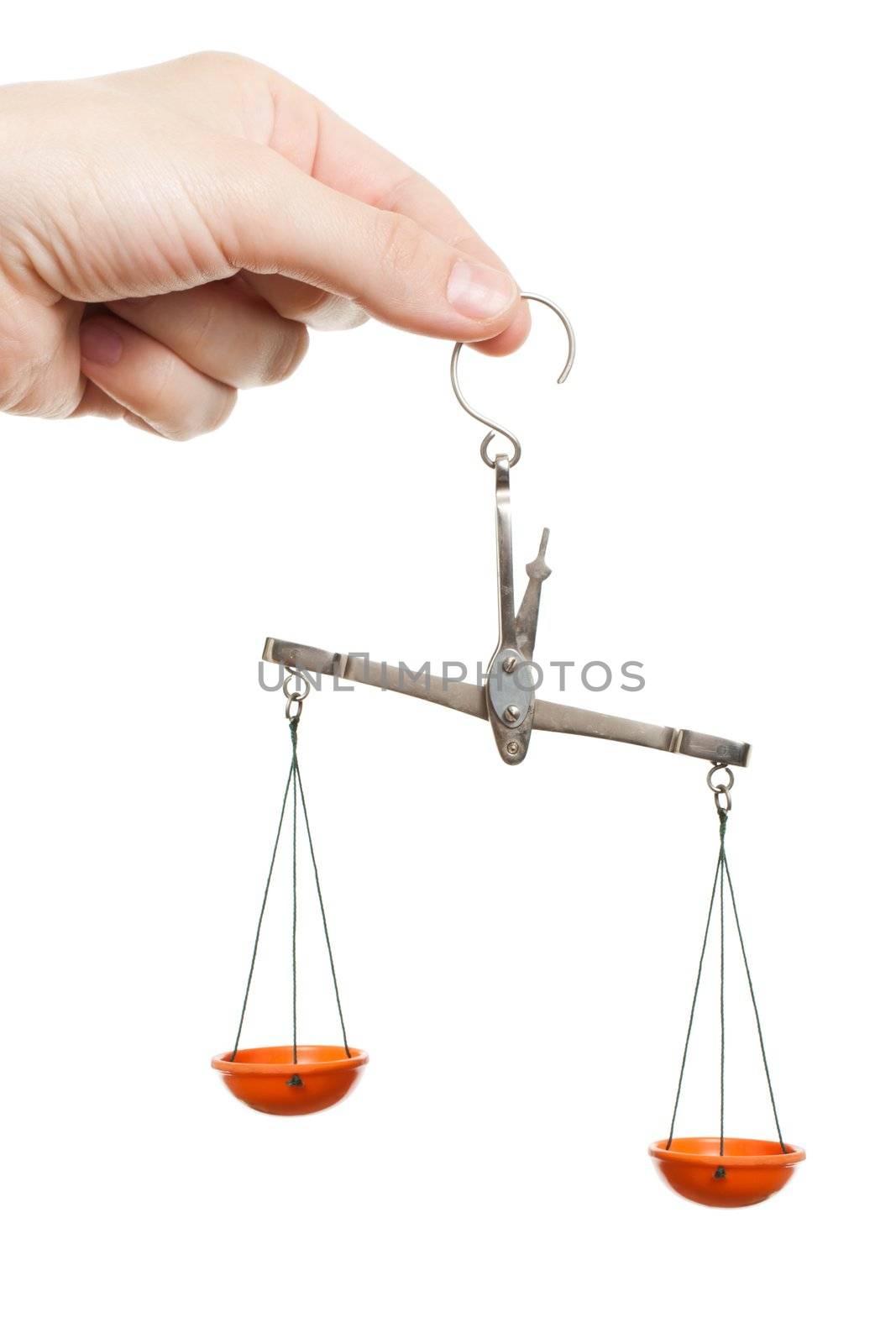 Women hand holding balance measuring weight scale