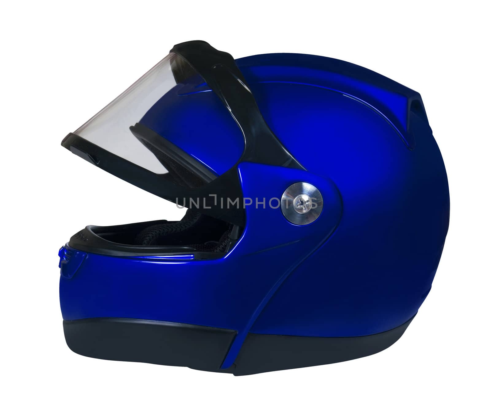 Motorcycle helmet with a raised glass isolated on white with clipping path