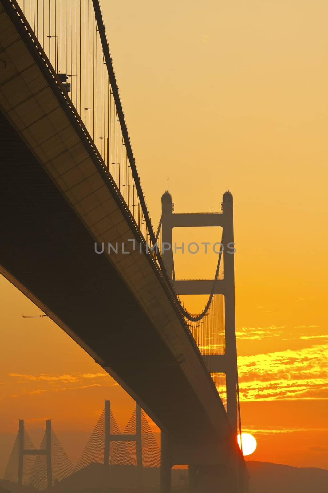 Tsing Ma Bridge at sunset time