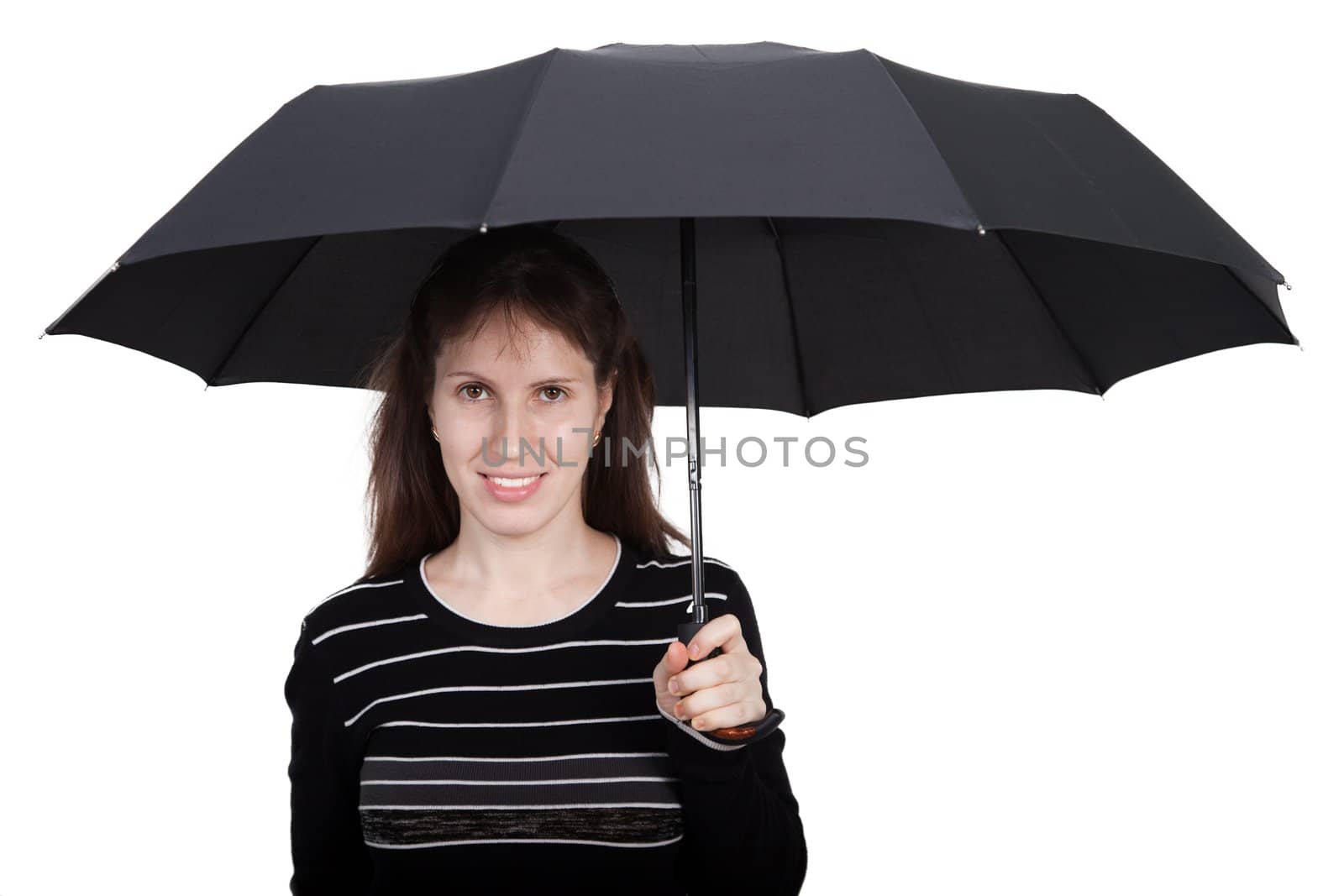 Women hand holding rain wet weather black umbrella