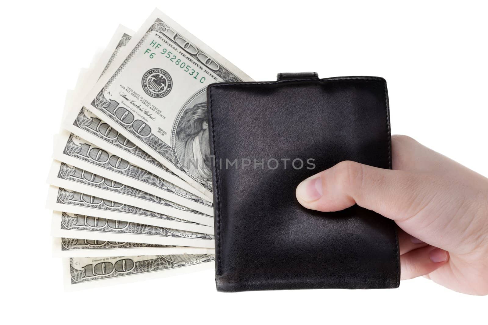 Human hand holding paper dollar currency in wallet