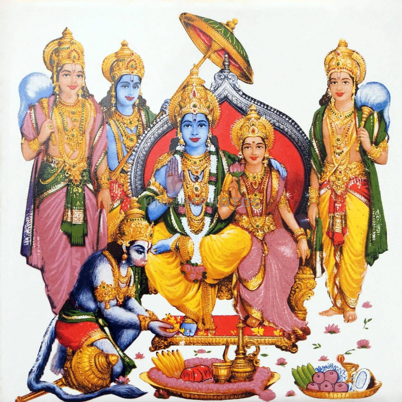 hindu deity Hanuman and Lord Rama and his wife Sita by mkistryn
