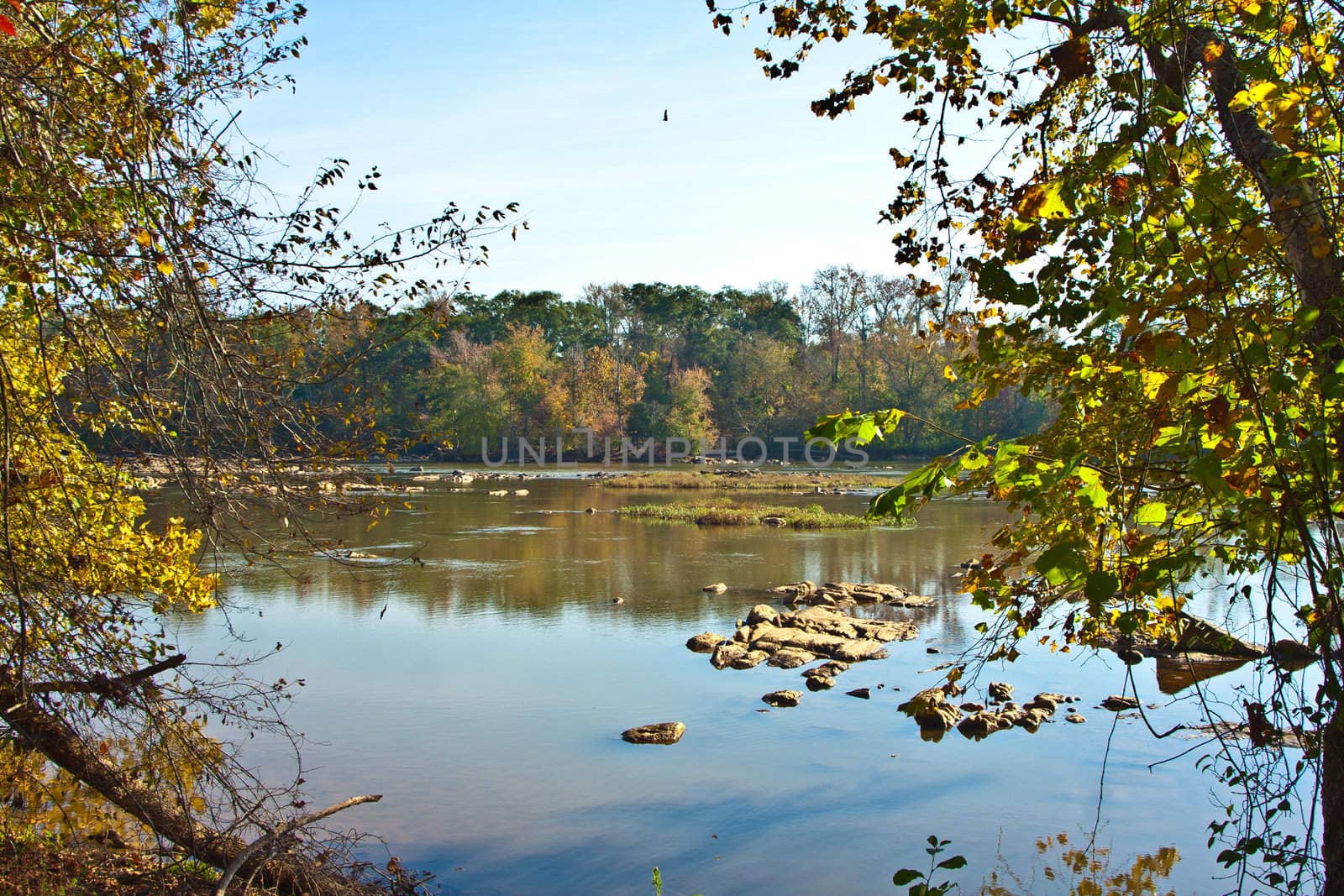 View of the Catawba River facing east at Landsford Canal.