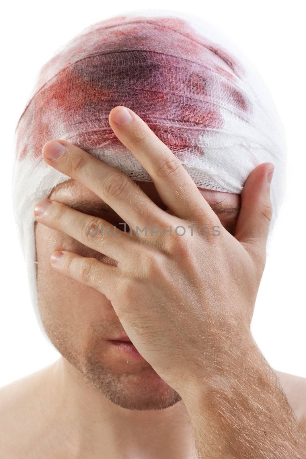 Bandage on human brain concussion blood wound head