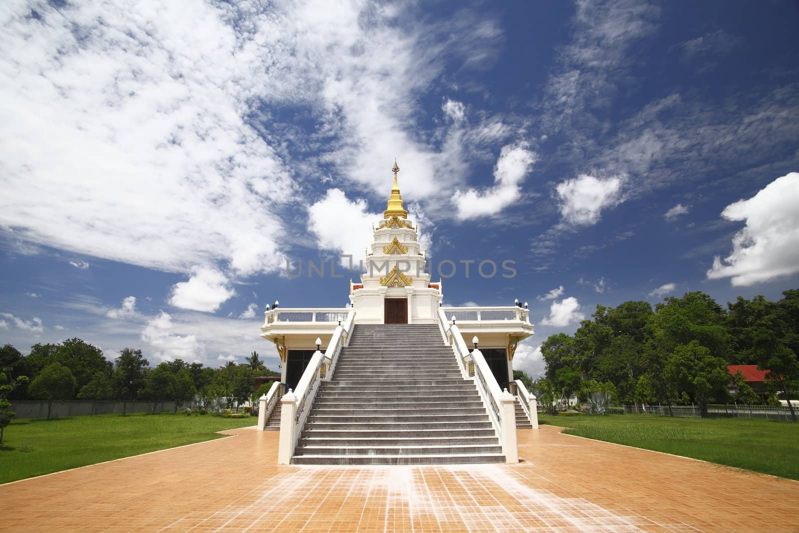 Thai temple and nice blue sky  in northern Thailand.