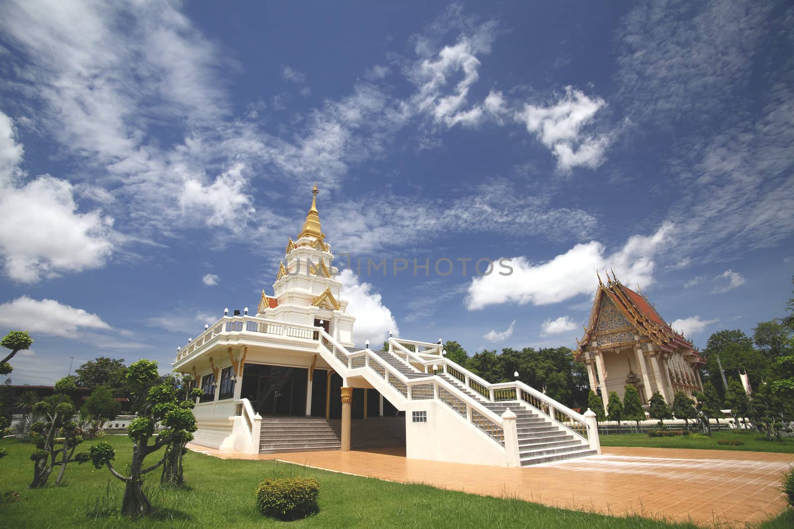 Thai temple and nice blue sky  in northern Thailand.