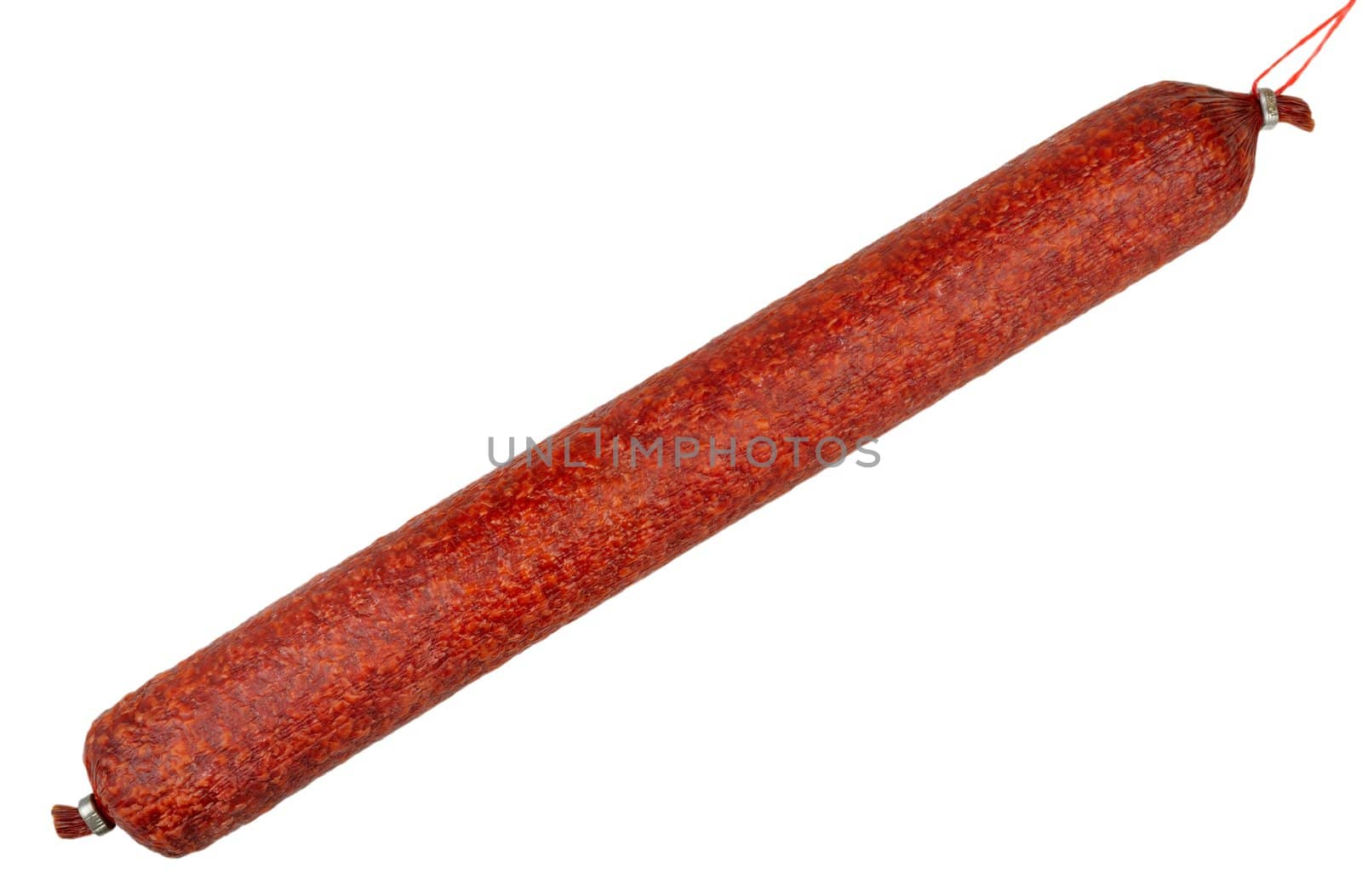 Smoked sausage in a natural cover isolated on white background