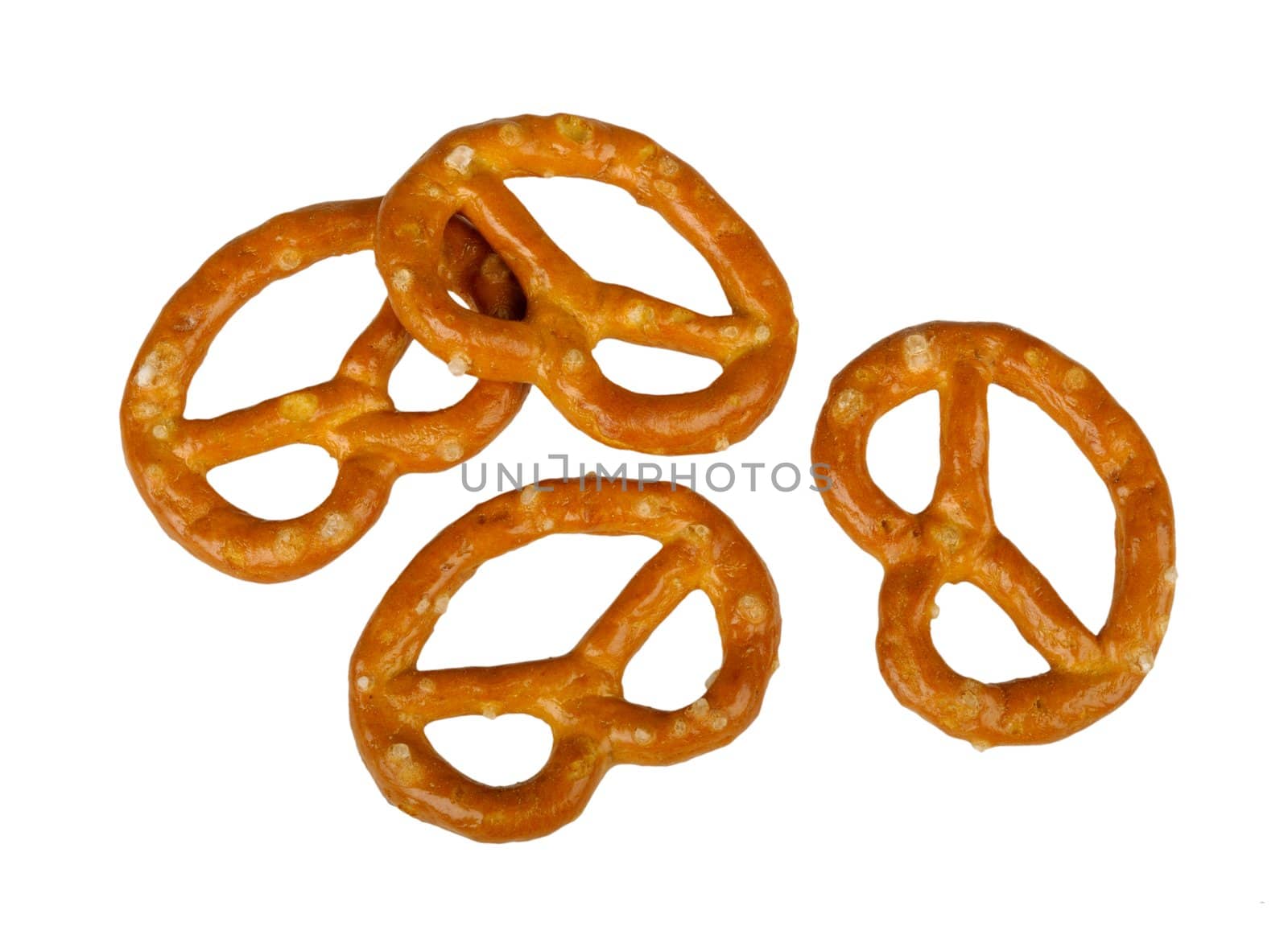 four pretzel isolated on a white background