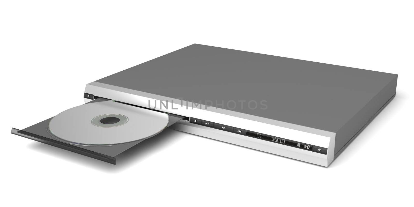DVD player with open tray on white background