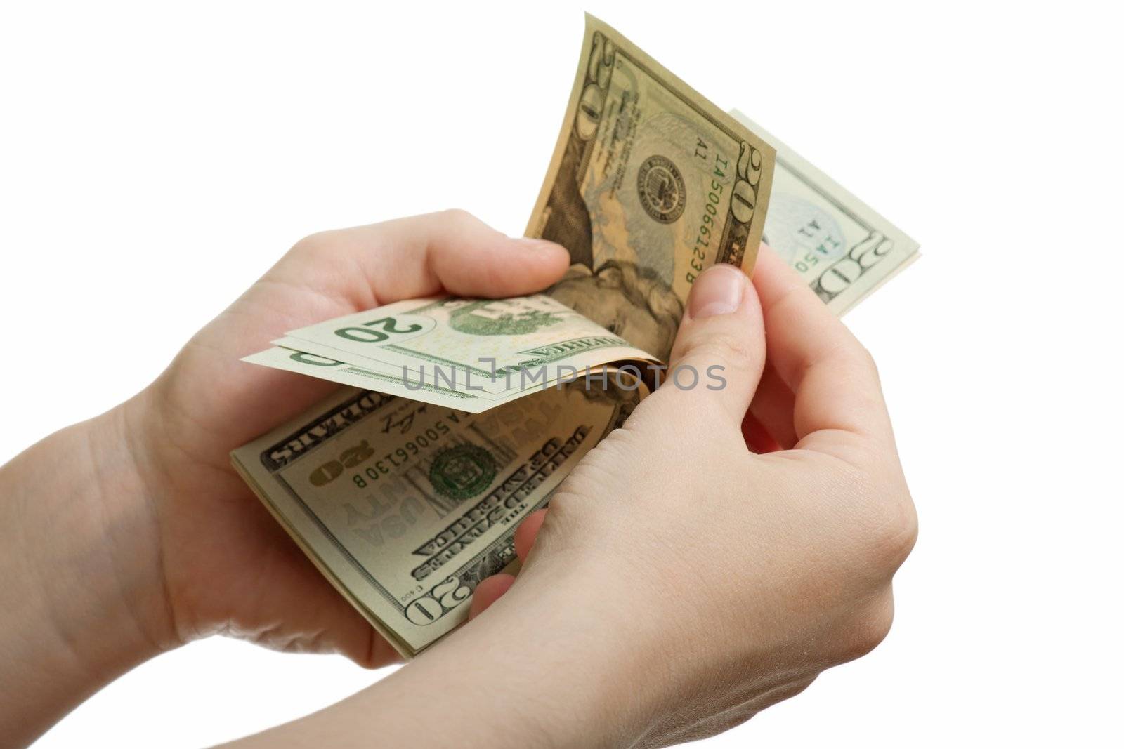 Finance wealth human hand holding dollar currency