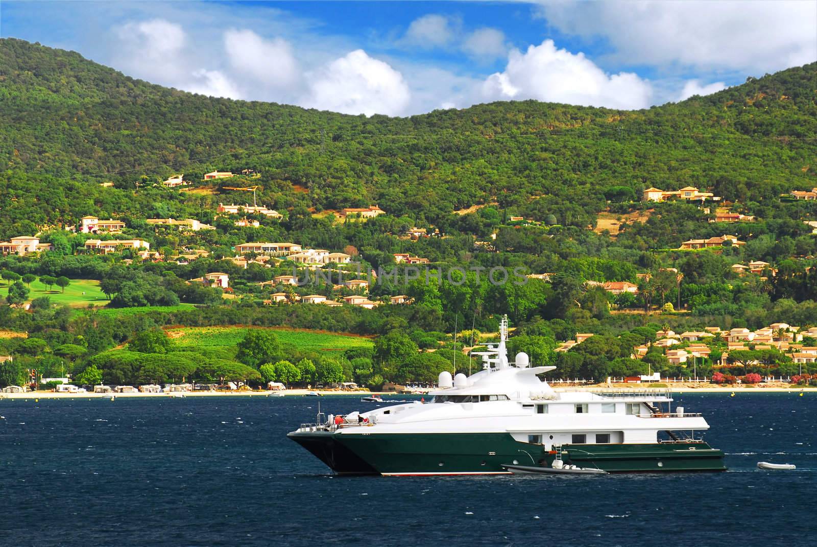 Luxury yacht at the mediterranean coast of French Riviera