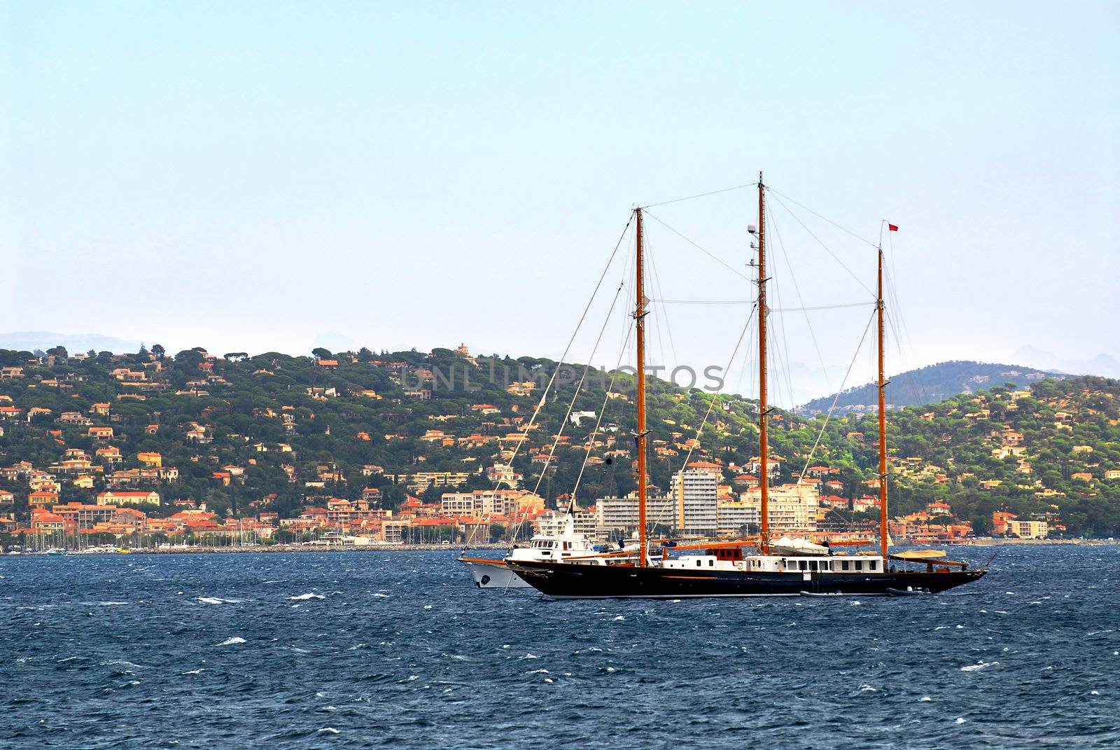 Luxury yacht at the mediterranean coast of French Riviera