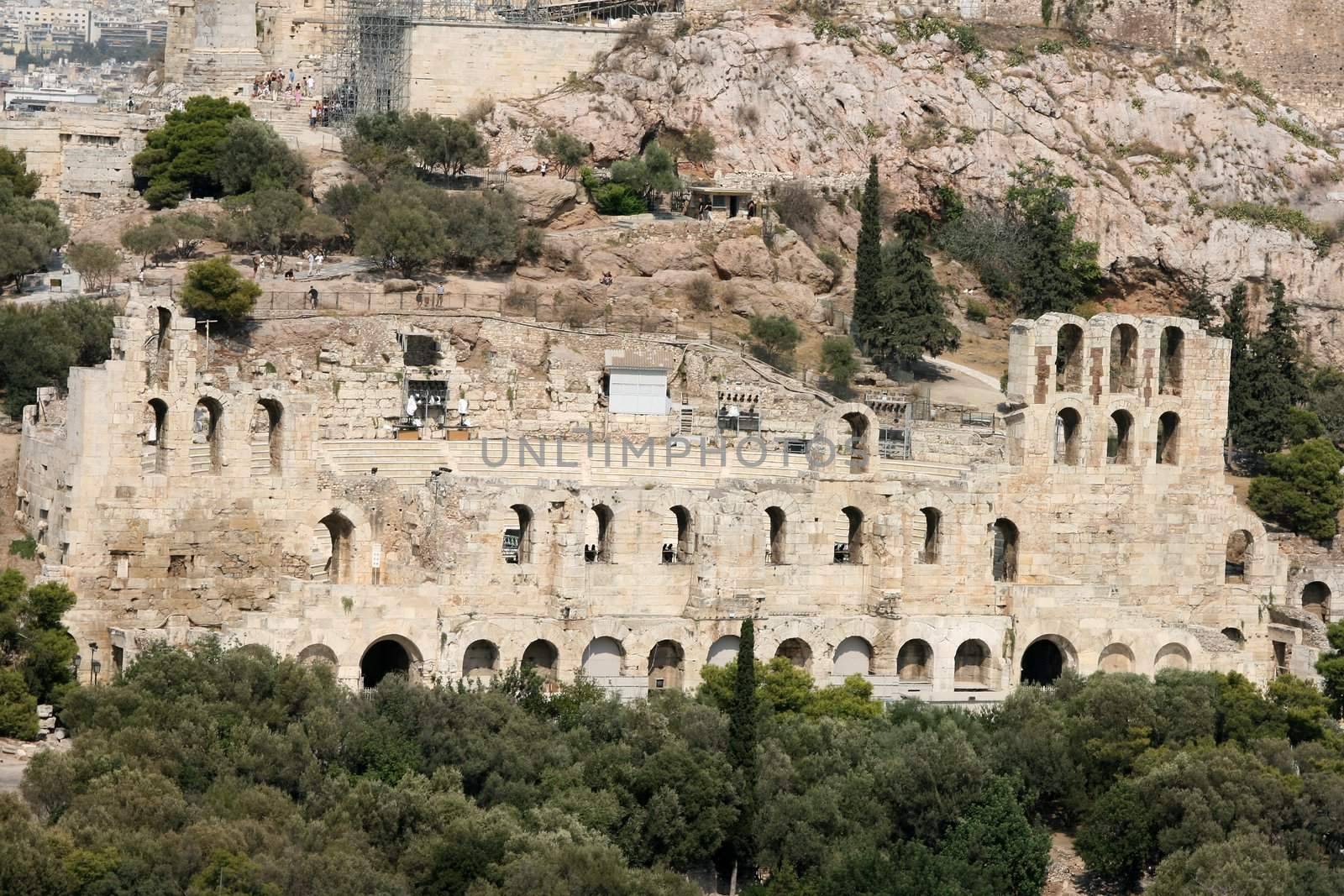 ancient herodion theatre under parthenon, landmarks of athens greece 