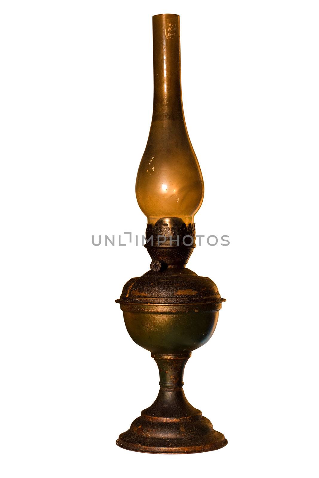 Old kerosene lamp isolated with clipping path