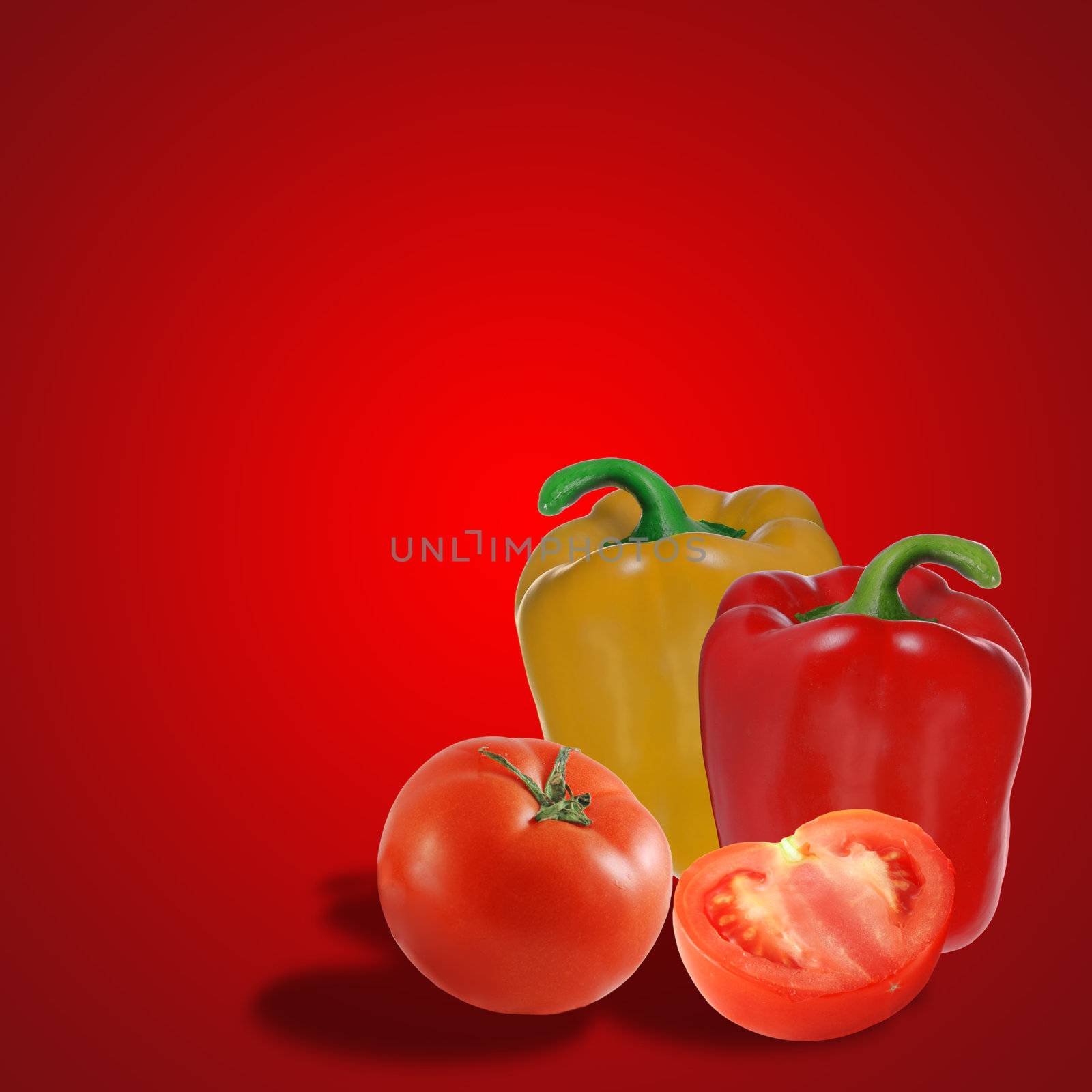 Culinary background with sweet peppers and tomatoes