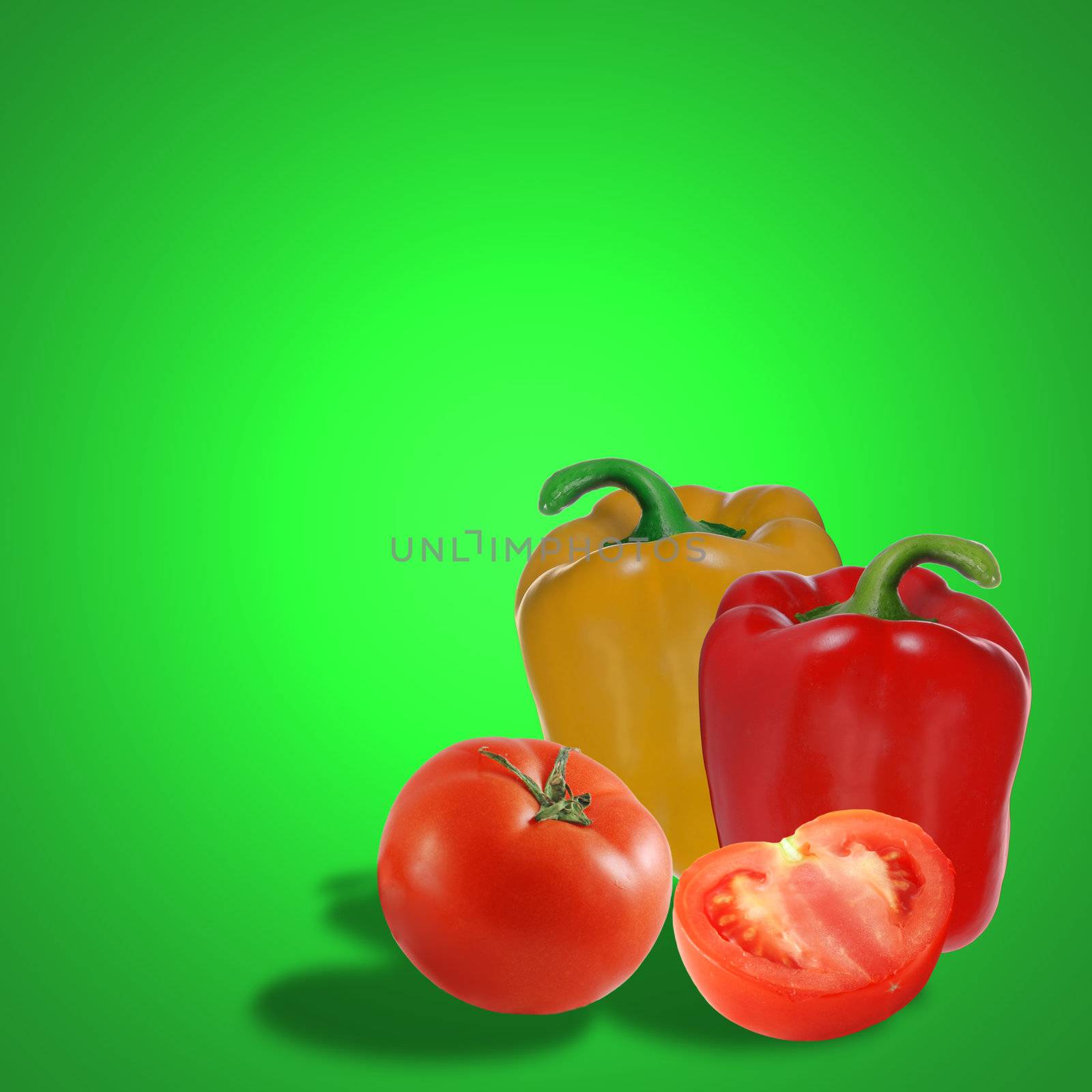 Culinary background with sweet peppers and tomatoes