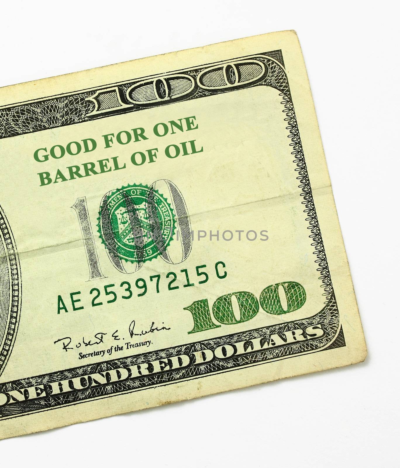 $100 bill and the price of oil.