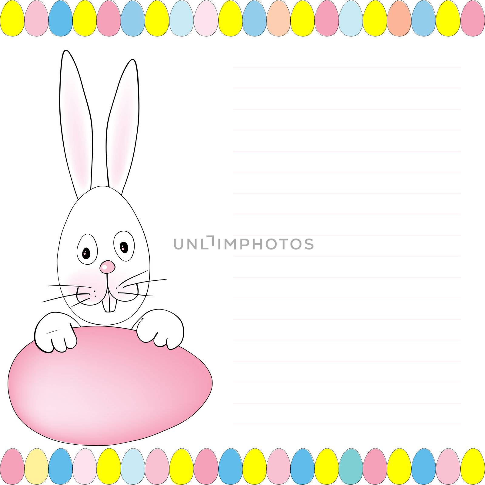 Easter illustration with rabbit and eggs for notebook cover or greetings card