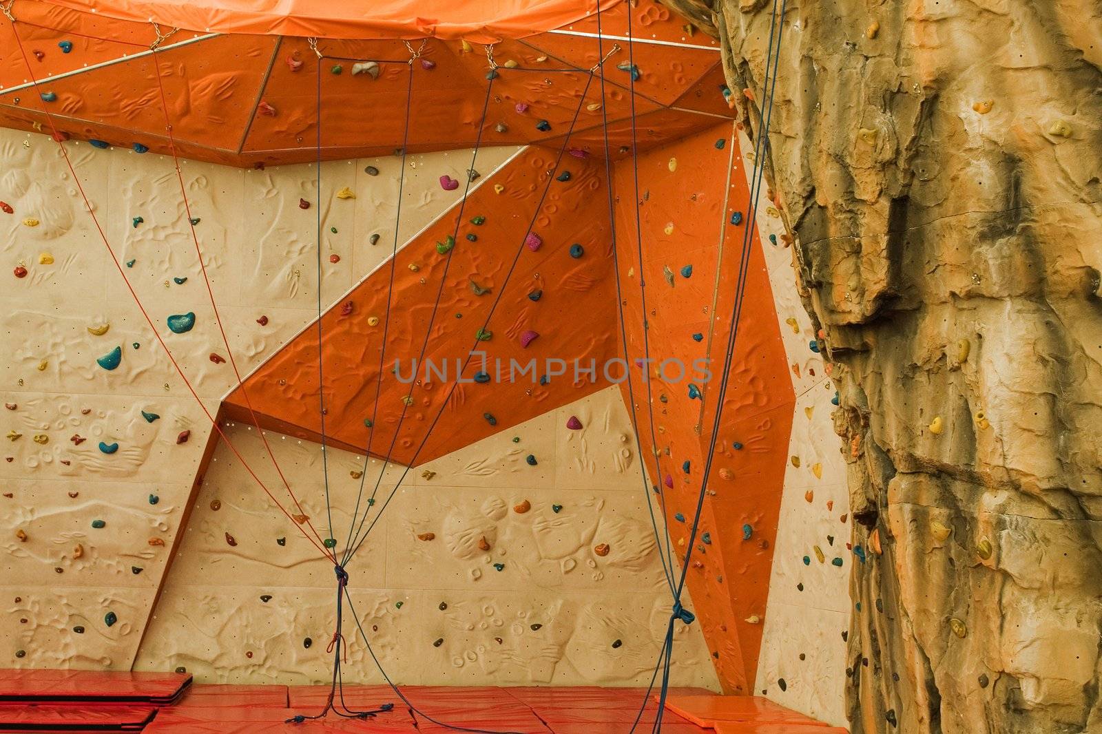 Extreme sport climbing up mountain rock build wall