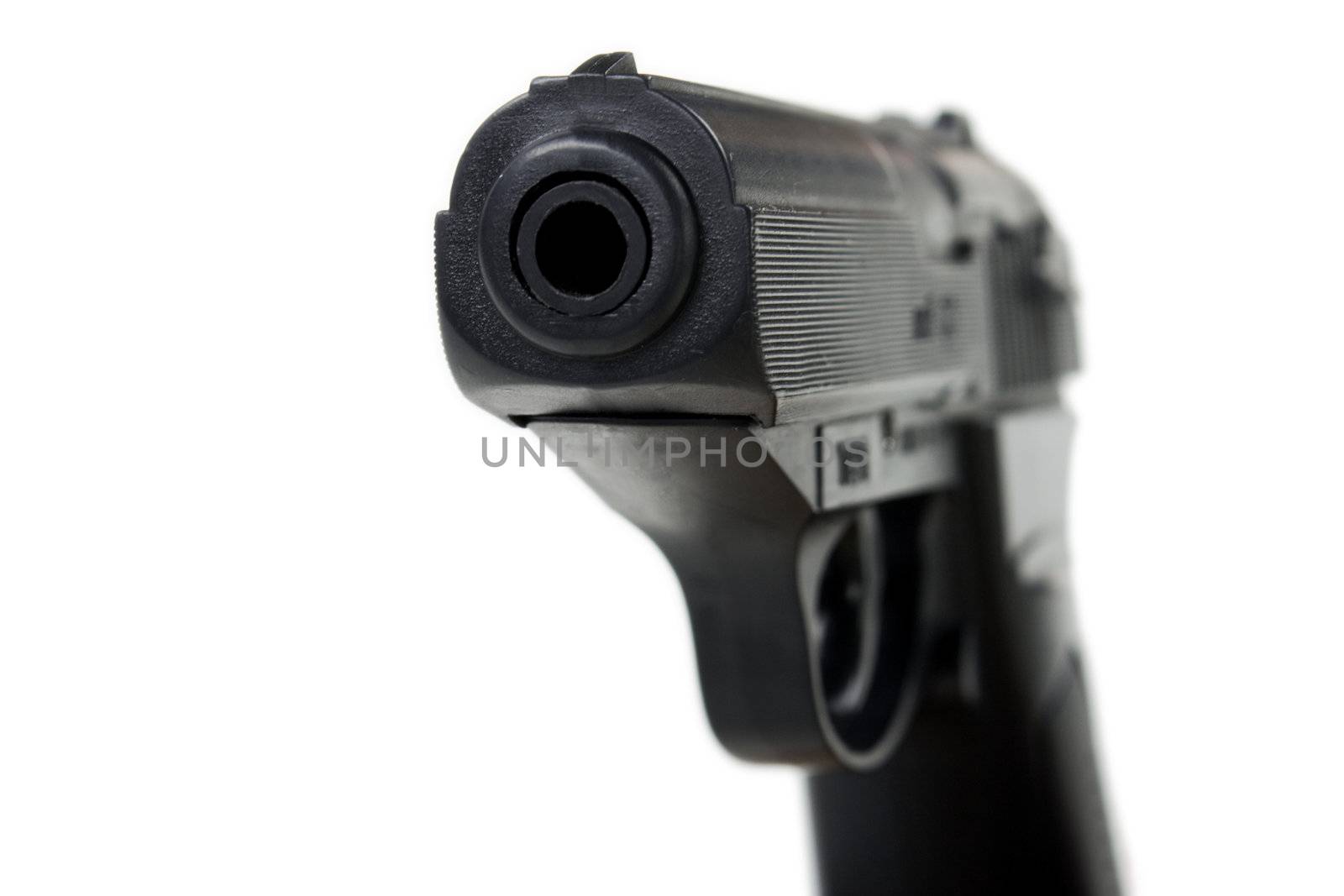 Handgun weapon - crime gun toy isolated on white