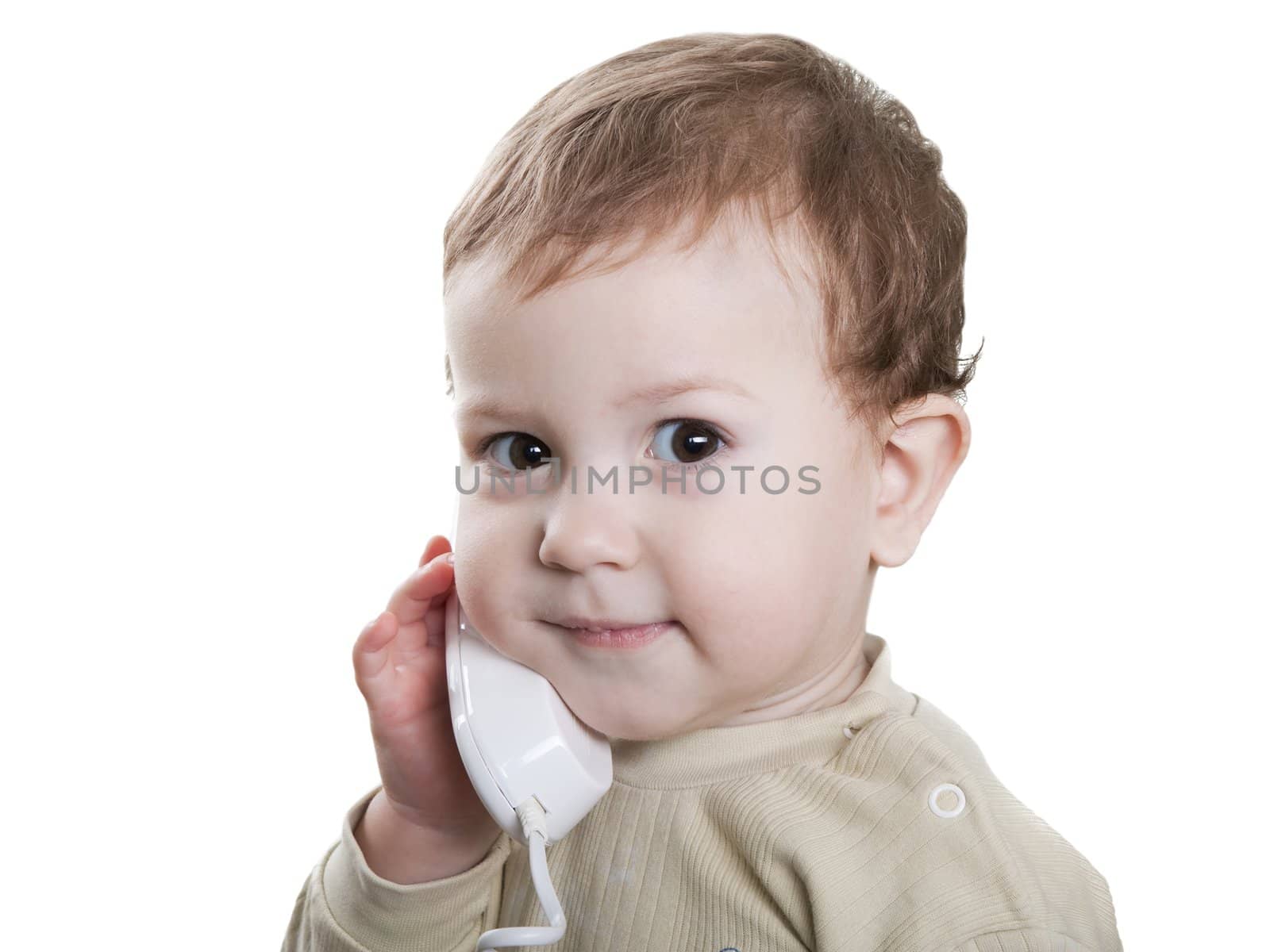 Communication - little child talking telephone