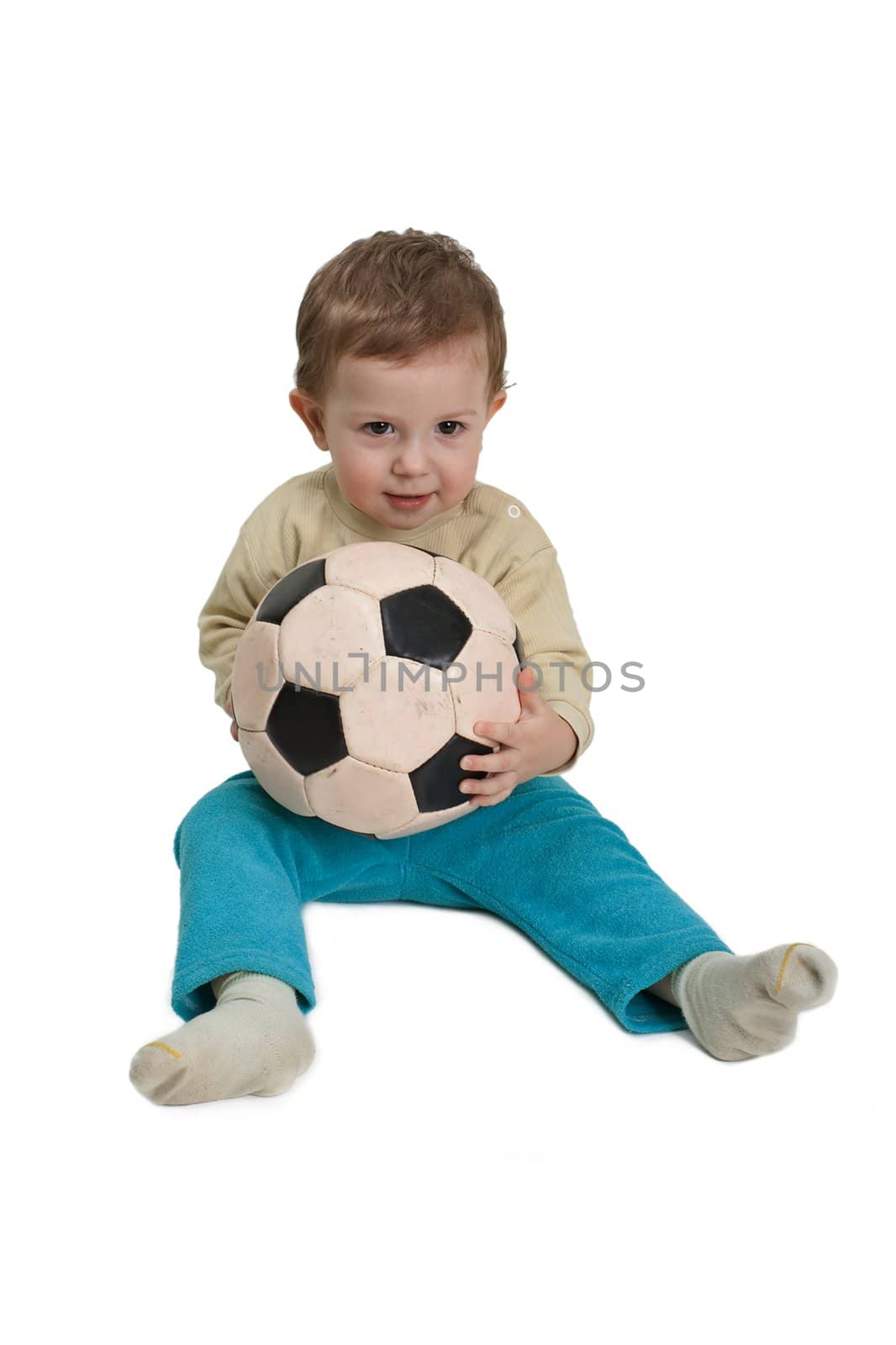 Black white football or soccer sport ball in hand