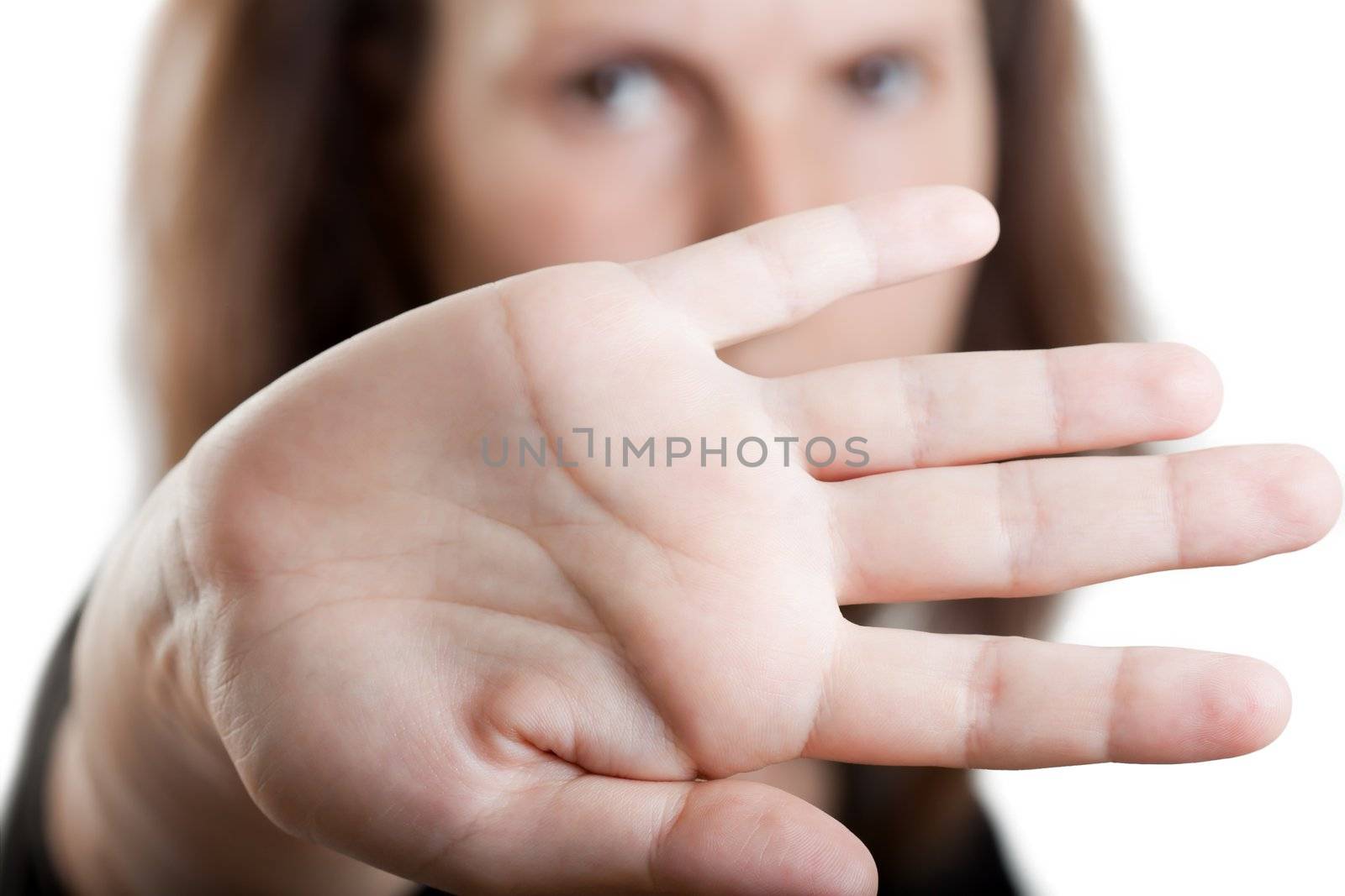 Adult women hand hiding face shy paparazzi camera