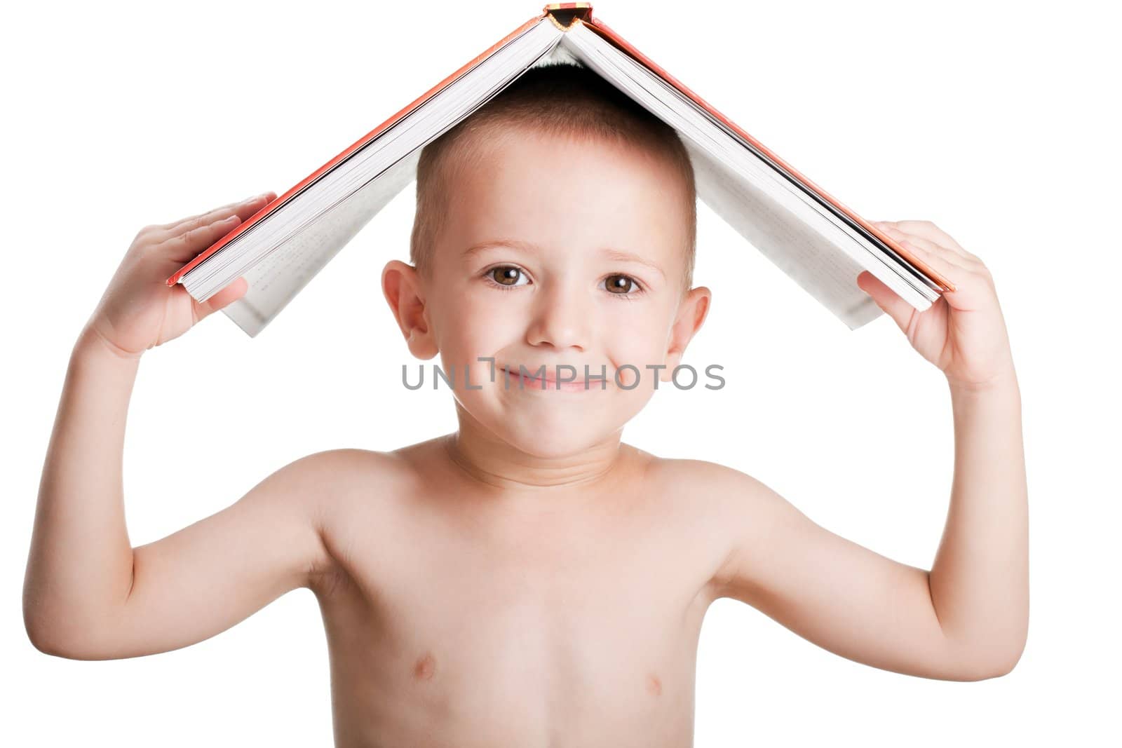 Human child holding on head education reading book