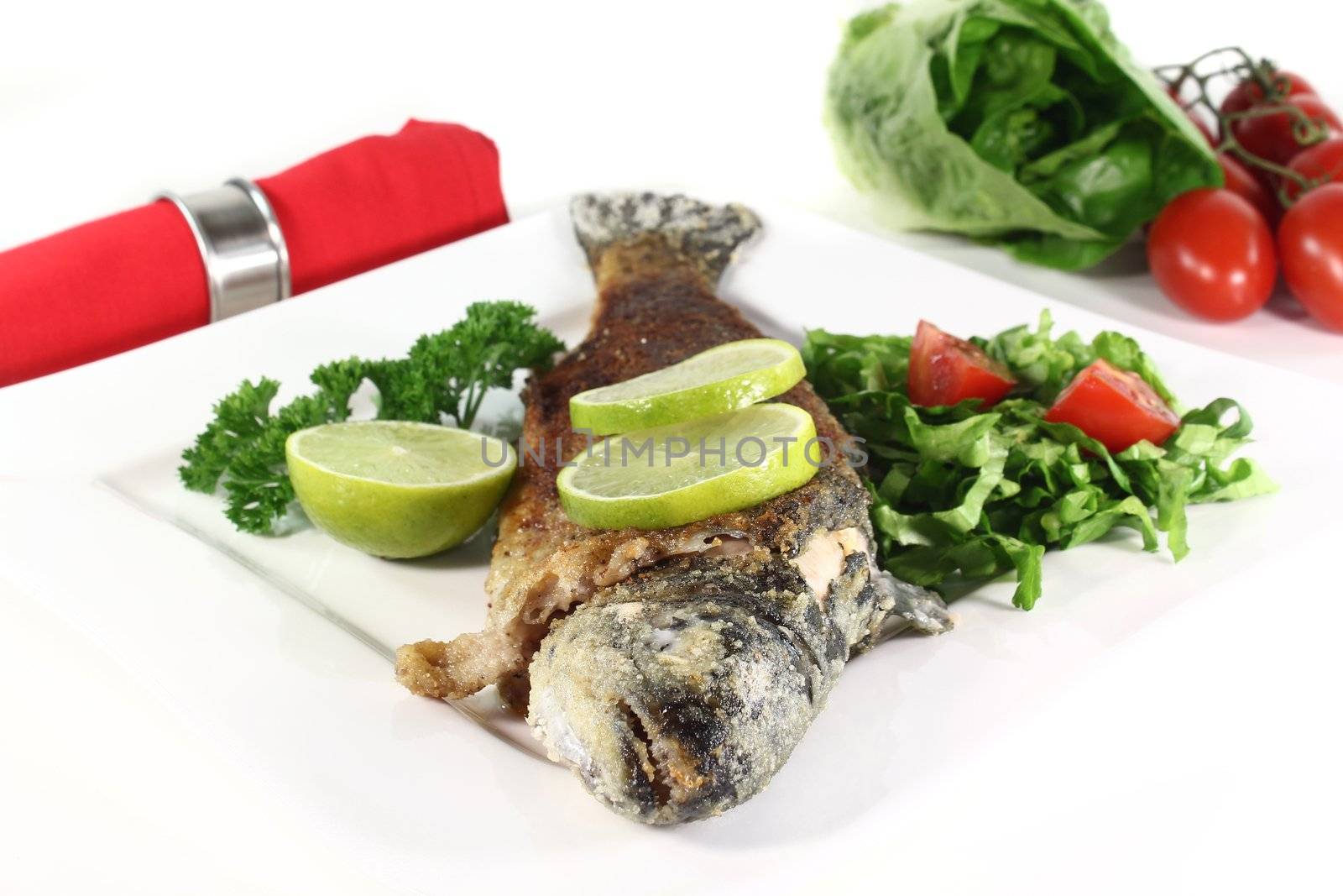 roasted trout miller with parsley salad with