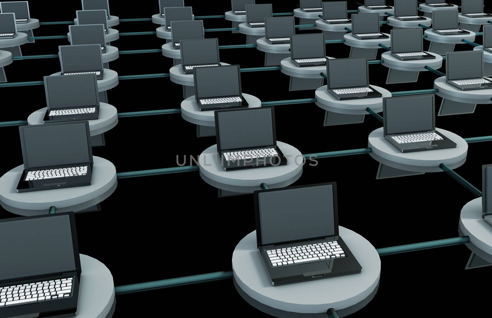 LAN Computer System in 3D with Laptops