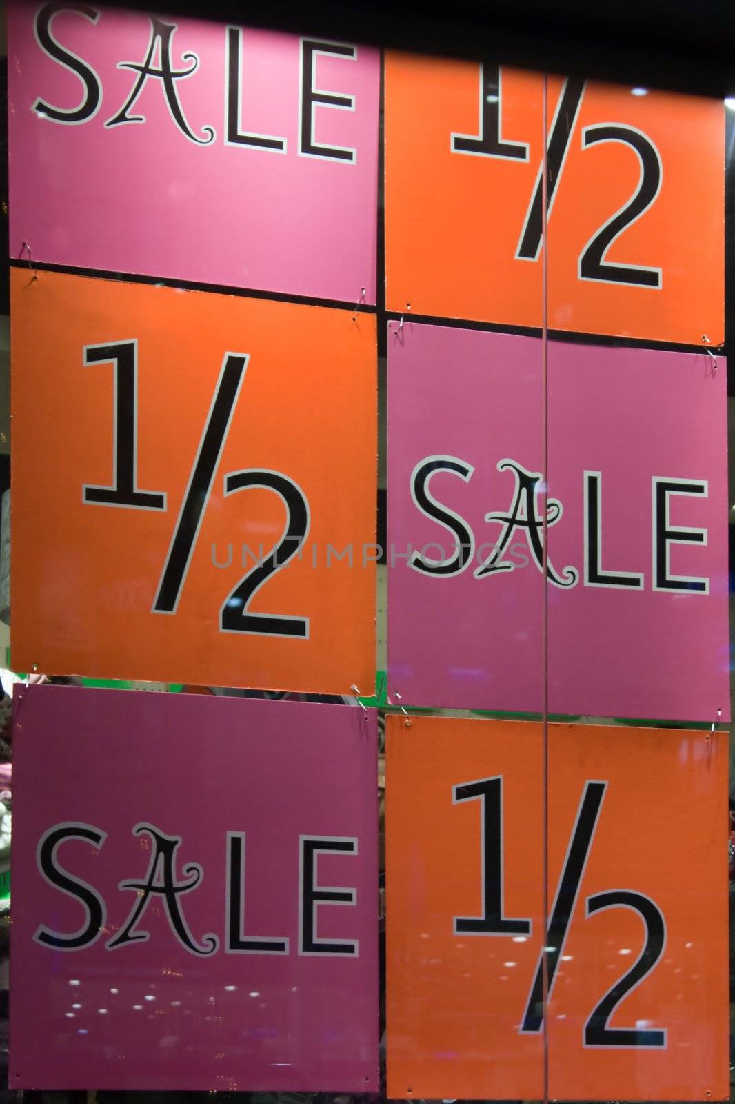 Retail shopping store window discount sale sign