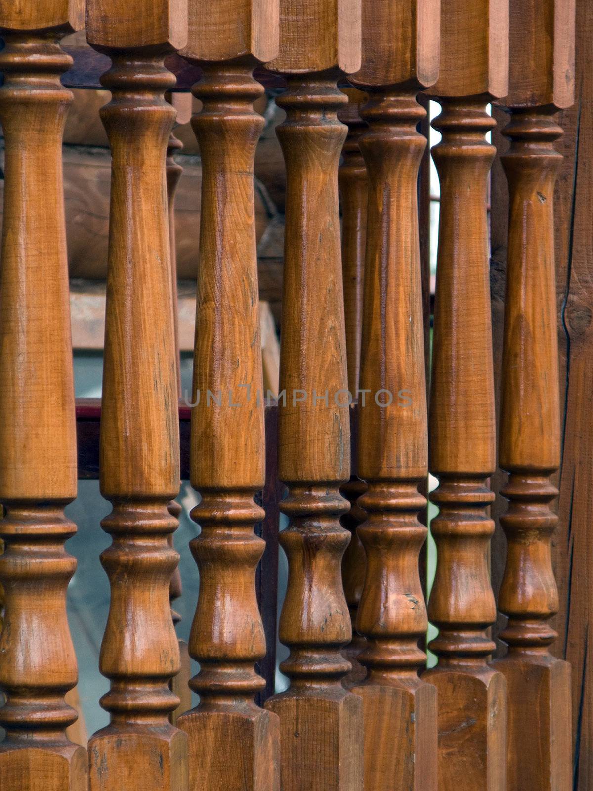 Wood railing steps of staircase house structure