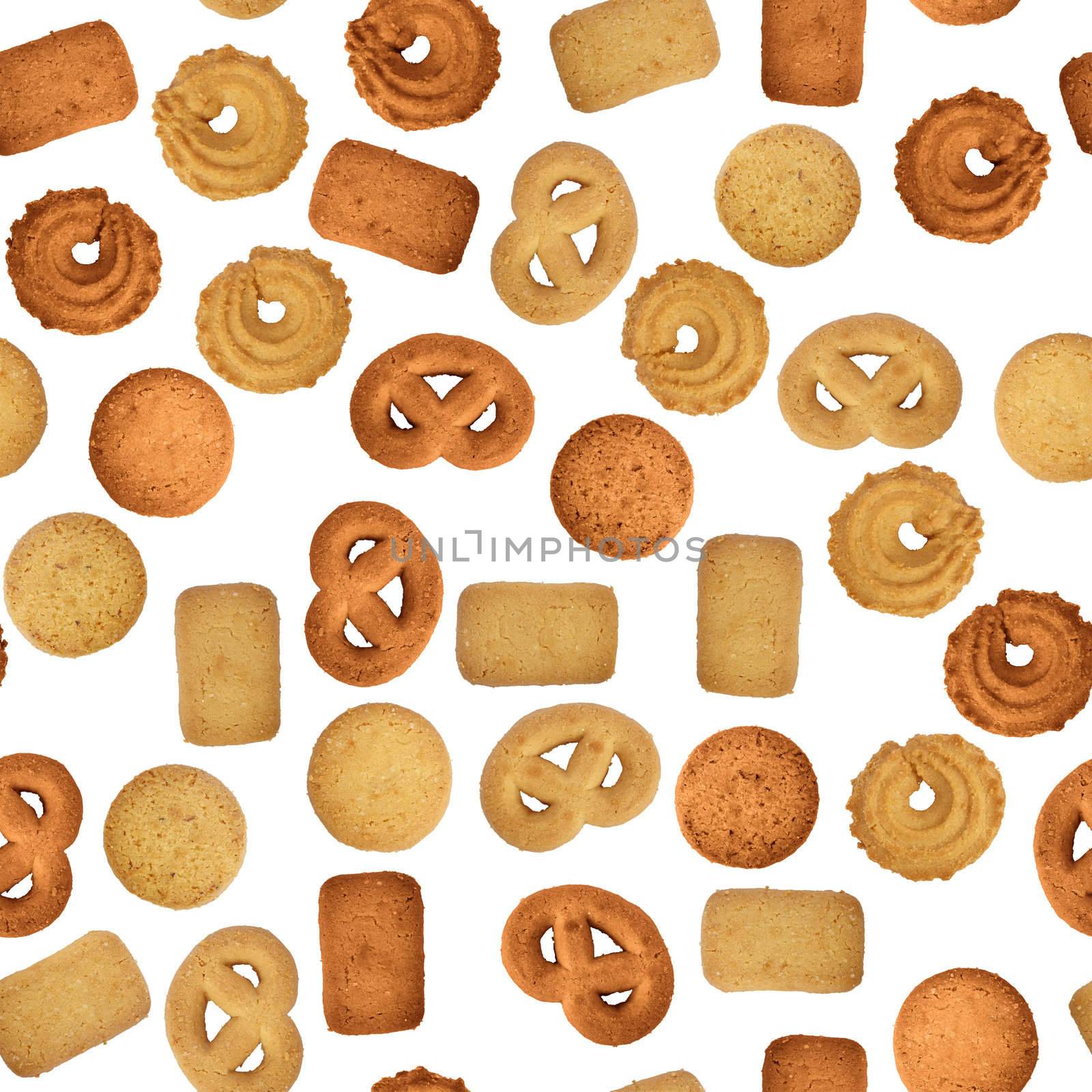 Butter cookies on white background - seamless background