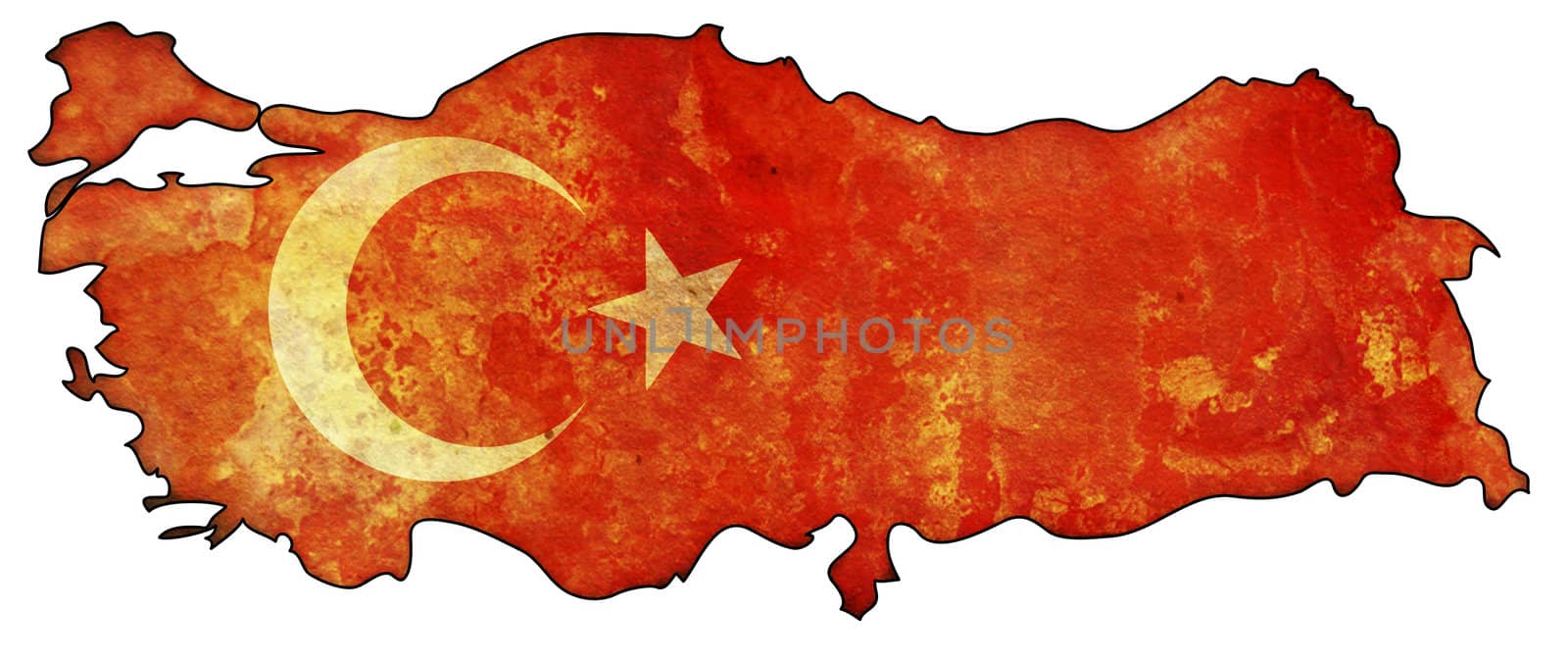 old map of turkey with flag on country territory