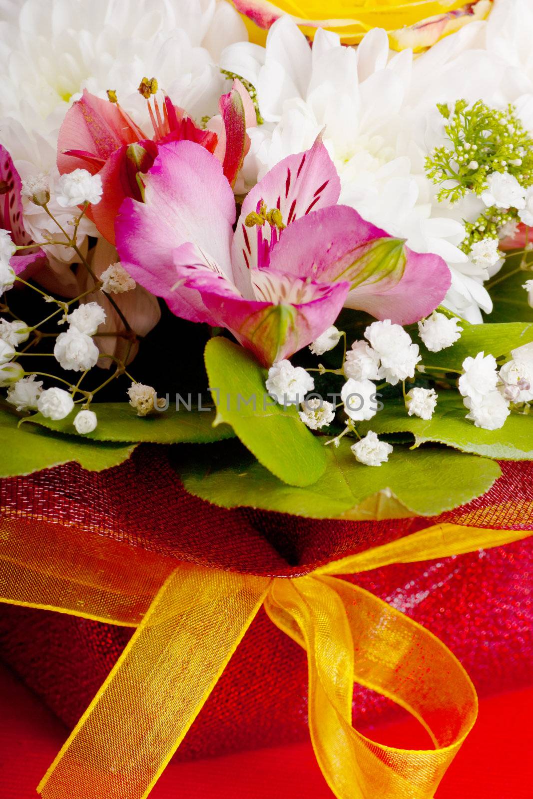 Closeup view of wedding bouquet