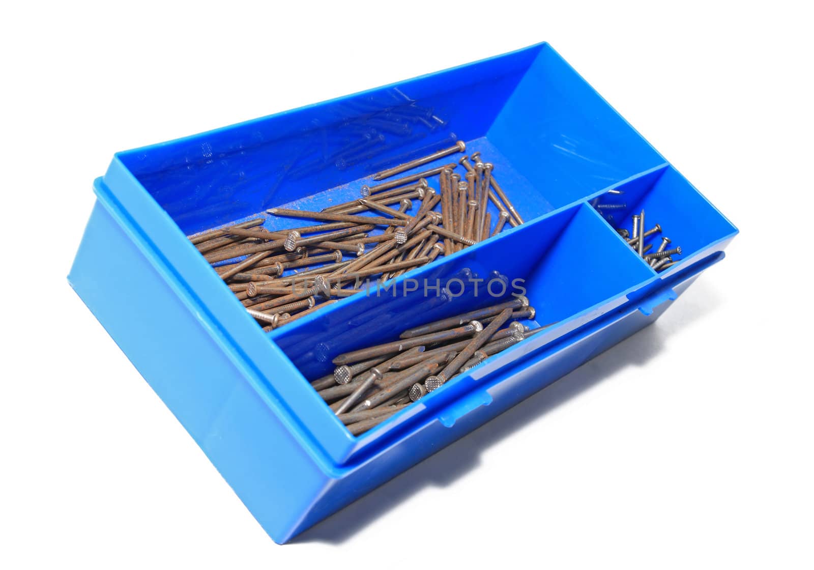 nail in blue plastic box